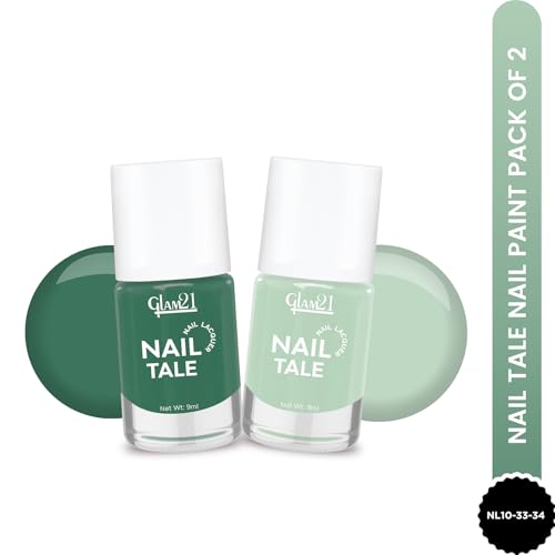 Image of Glam21 Nail Tale- Nail Lacquer|Multicolor|Quick Drying Nail Polish| Glossy Gel Finish Nail Kit | Highly Pigmented & Long Lasting | Chip Resistance|9ml Each| Pack Of 2 (Shade-33-34)