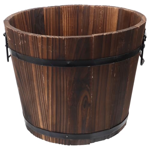 Vaguelly Rustic Wooden Barrels Planters Whiskey Barrels Bucket with Handle, Flower Planter Plant Pots Container Water Wishing Well Pail Garden Backyard Outdoor Indoor Decor