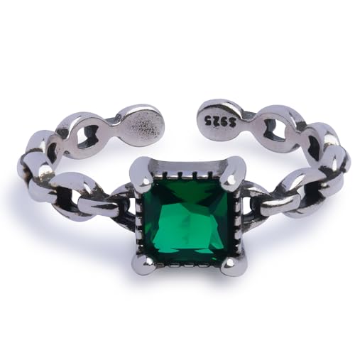 CH.yishi Handmade 925 Silver Green Crystal Stacking Rings for Women Men Small Dainty Delicate...