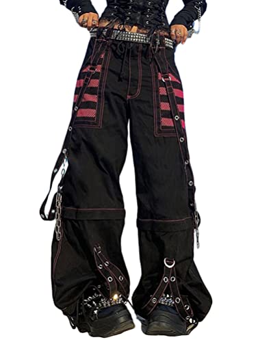 Minetom Damen Hose Lose Straight Leg Punk Stil Pants Vintage Baggy Hose mit...