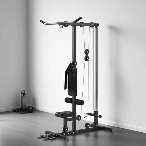 SPORTNOW Lat Pull Down Machine with Adjustable Seat, High and Low Pulley Cable Machine with Flip-Up Footplate, Multi-Function Home Gym Fitness Equipment - Black - Image 8