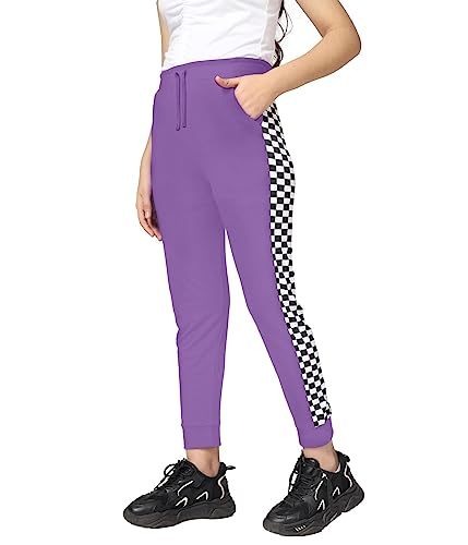 Image of KYDA Kids Girls 100% Cotton Chess Print Track Pants | Elastic Waist Regular Fit | Soft Breathable Kids Casual Wear with Side Pockets Multicolor (Pack of 2)