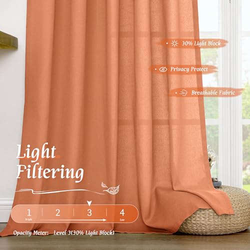 Image of LAMIT Short Linen Curtains 45 Inches Long for Cafe 2 Panels, Terracotta Light Filtering Privacy Panels Rod Pocket Neutral Fall Decor Drapes for Bedroom /Window /Loft Room, 42 x 45 Inch