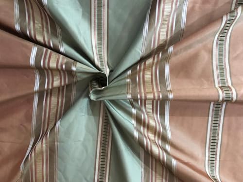 Taffetas de soie à rayures satinées au mètre tissu soie doré marron vert large