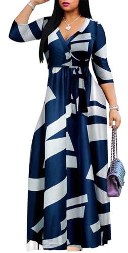 Image of Women's Floral Maxi Dress Summer Casual V-Neck 3 /4 Sleeve Long Bohemian Print Evening Party Dress