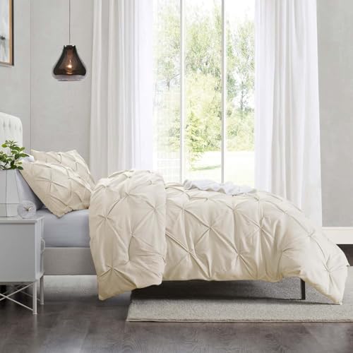 Image of Nestl Twin Duvet Cover Set Cream - Soft Double Brushed Duvet Set with Button Closure & Corner Ties, 2 Piece Luxurious Pinch Pleated Duvet Cover Set 68x90 Inches with 1 Pillow Sham