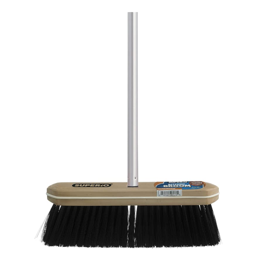 Image of Superio Kitchen Broom Premium Black Tampico Bristles, with Grey Metal Handle, Heavy Duty Household Broom - Easy Swiping Dust and Wisp, Home, Kitchen Bedroom, Lobby, Floors and Corners