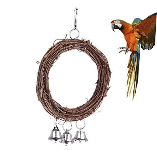 Alasum Standing Parrot Swing Ring Vine Rattan Bird with Bells for Cage Garden Enhances Climbing and Coordination for Parrots