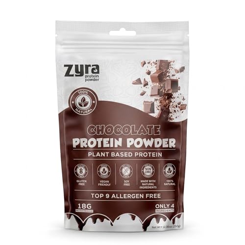 Zyra Pea Protein Powder Chocolate – 18g Plant Based Protein, Vegan, Dairy Free, Gluten Free, Soy Free, Top 9 Allergen Free, Low Carb, Keto Friendly, Smooth Mixing, Easy to Digest