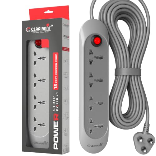 Image of Sonic 15 Foot 4-Socket Extension Board - 10A 240V with Wall Hanging | Heavy-Duty Thick Copper Cord Power Strip, Multi-Plug Extension Box & Spike Guard
