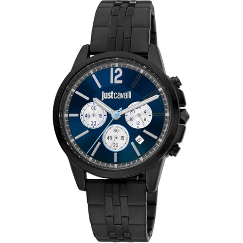 Just Cavalli Crono Classe - Orologio da polso da uomo al quarzo moda cinturino in acciaio inox nero cassa in metallo display analogico blu -...