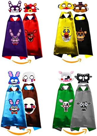 4 Sets-2 sides Costumes Capes and Masks Cosplay for Kids Party Five Nights Freddy's- Birthday DIY Dress Up, Blue, Yellow, Pink, Black, Brown, Purple, 36 months