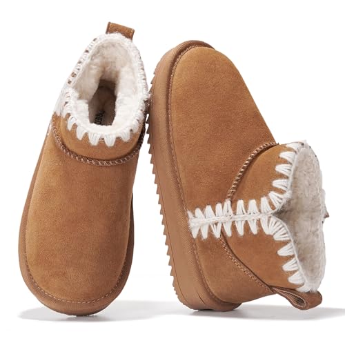 Image of Project Cloud Girls 100% Genuine Leather Non Slip Fur Lined Ankle Boots | Water Resistant Lightweight Memory Foam Insole Cozy Fall Shoes for Boys & Girls Kids Footwear Outdoor Everyday Kids Boots