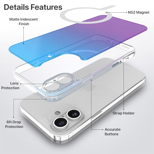 Image of eller sante Eternity Magpro Back Cover Case for iPhone 16 Plus Scratch Resistant Acrylic Camera Lens TPU Shockproof Support Mag-Safe Wireless Charging- Blue & Purple