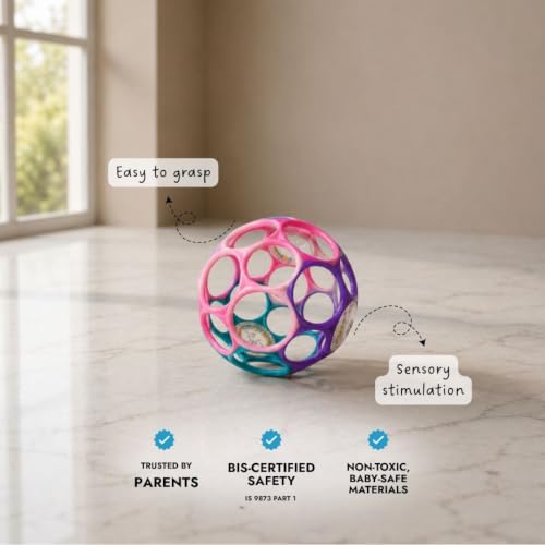 Image of Baby Ball Toys with Rattle | 0-12 Months | Grasping Toy | Sensory, Rolling Fun Toy for Newborns, Infants and Toddlers | Lightweight | Easy Grip (O-Ball Pink)