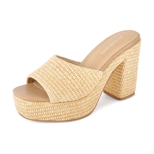 Image of Heeled Platform Sandals for Women 2025 Chunky Espadrille Wedge Summer Beach Sandals Straw Slip On Shoes