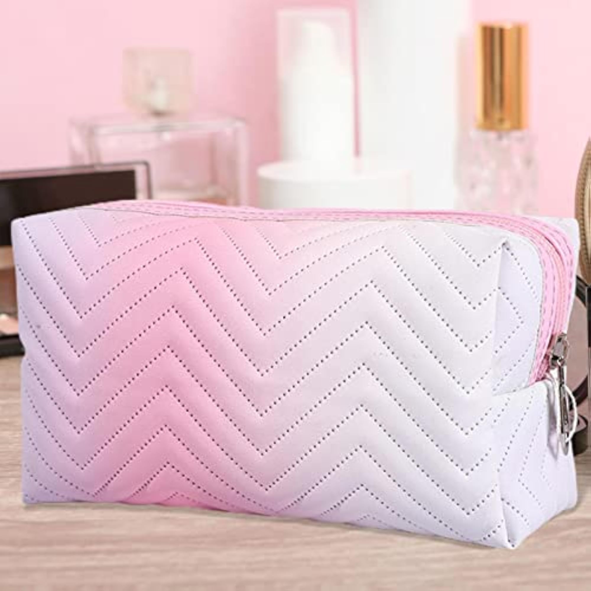 Portable Makeup Brush Holder Storage Case, Gradient Pink