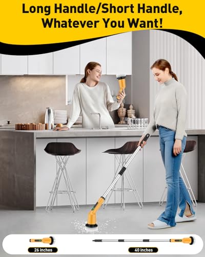 Image of Electric Spin Scrubber for Cleaning Bathroom, Shower Scrubber Cordless Cleaning Brush with IPX7 Waterproof & 2 Speed, 3 Floor Machine Pads, Bathroom Cleaning Supplies for Shower Tub Yellow