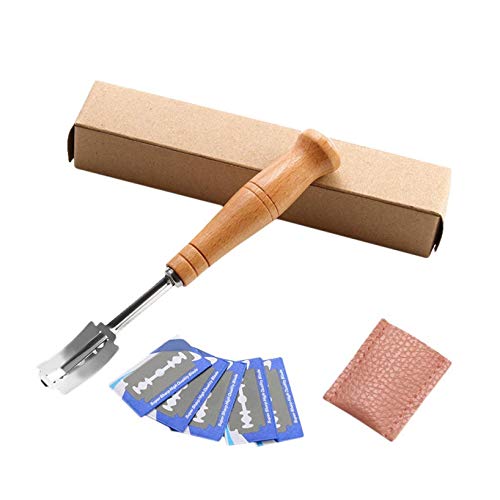 G-real Home Couteau à Pain,Lame a Pain,Lame Boulanger avec 5 Acier Inoxydable Lames,Housse De Protection en Cuir,pour Pain Baguette Pâte Bretzel