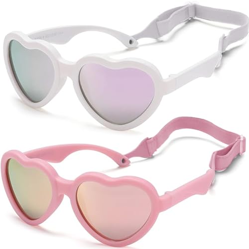 La Mejor Lista de Gafas de sol para Bebé - solo los mejores. 42 KNUKPE anteojos de sol para bebé, 2 piezas de sol polarizadas con correa para 0 a 24 meses, marco suave, seguro, 2 piezas