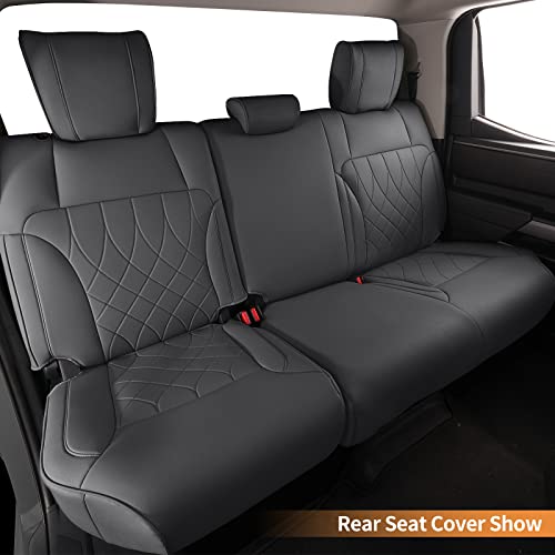 Image of AOMSAZTO Custom Fit for 2022-2024 2025 Toyota Tundra Car Seat Covers CrewMax&Double Cab,Full Set Faux Leather for Toyota Tundra Truck Pickup Seat Covers Darkgrey