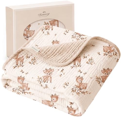 Konssy 100% Cotton Muslin Baby Blanket for Girls Boys, 40"x36"