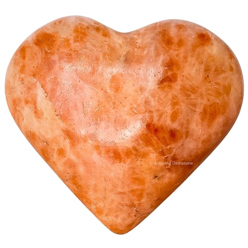Sunstone Crystal Heart Palm Stone - Pocket Massage Worry Stone for Natural Body Chakra Balancing, Reiki Healing and Crystal Grid