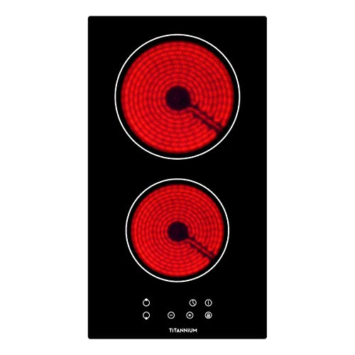 TITANNIUM - Placa Vitrocerámica, 2 Zonas, 30CM, 3KW, Control Tactil, Temporizador, Bloqueo de Seguridad, Indicador de Calor, Negro
