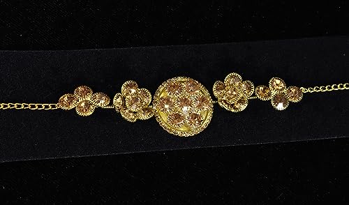 Image of ZULKA Gold Rakhi Bracelet For Brother Boys Men Raksha Bandhan Gift | Designer Diamond Rakhi for Bhaiya, Bhai, Bhabhi Unisex Adult | Metal Chain Bracelets For Rakhi Gift Set (Pack of 1)