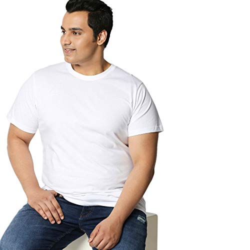 Image of Bewakoof Men's Solid 100% Cotton Plus Size T-Shirt - Regular Fit, Round Neck, Half Sleeves