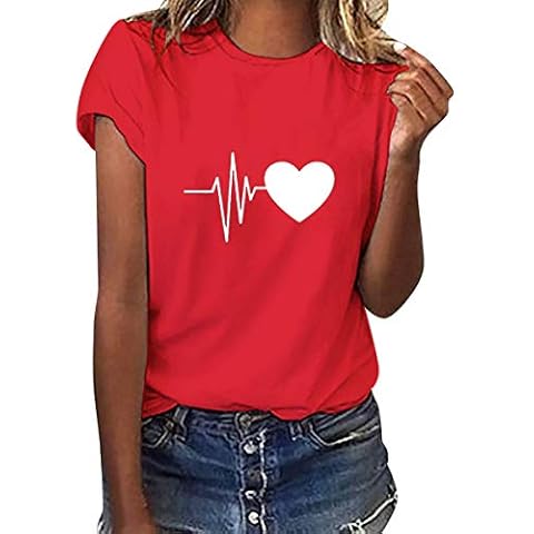 Voqeen Camiseta de Manga Corta ECG Corazón Estampado Cover