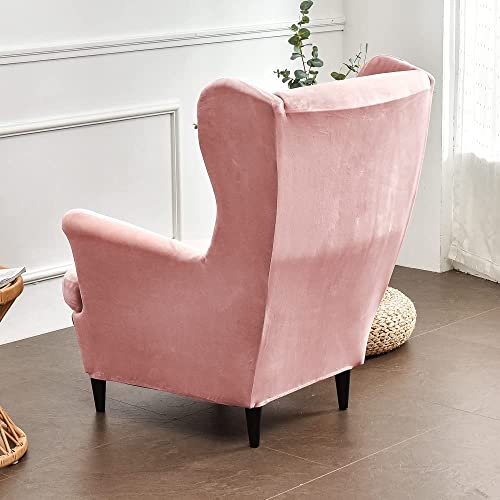 Guli Wingback Chair Cover 2-Piece, Wing Covers Armchair Slipcovers Spandex Sofa Furniture Protector Machine Washable Removable For Living Room,Bedroom,Hotel(Velvet-Pink) #TOP2