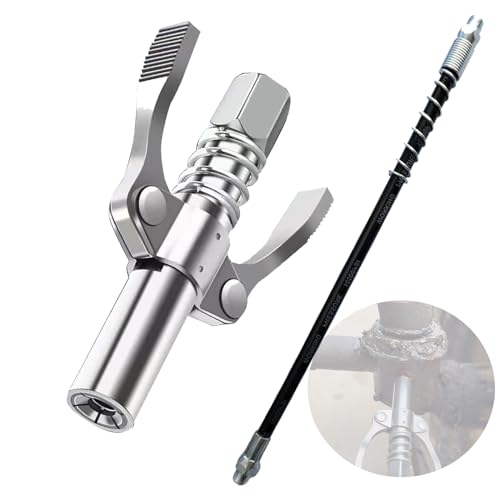 Bustlwor Pompe à Graisse Manuelle, Coupler G pour Pompe à Graisse, Haute Pression Embout Pompe à Graisse avec Tuyau de 30cm(Argent, Noir)