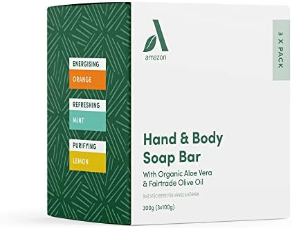 Amazon Aware Hand & Body Soap Bar Variety Pack with Organic Aloe Vera and Fairtrade Olive Oil  3 Bars x 100g