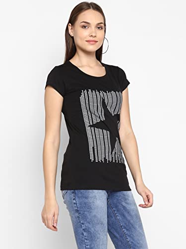 Image of Modeve Women Printed Cotton Blend Half Sleeve Round Neck T-Shirt for Summer