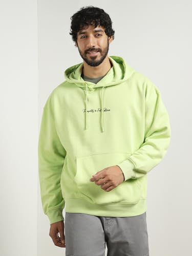 Image of Nobero Men's Graphic Printed Oversized Hoodie | Cotton Rich Fleece Hooded Sweatshirt | Relaxed Fit Casual Winter Wear for Men