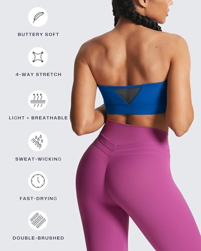 Image of Aoxjox Women's Workout Strapless Bandeau Mesh Bras Training Fitness Running Yoga Crop Tank