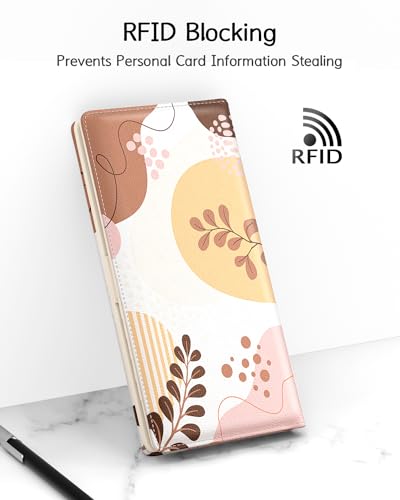 Image of Nipichsha Womens Wallet, RFID Slim Wallets for Women, Thin Ladies Credit Card Holder Purse, Cute Leather Bifold Clutch Billfold with 11 Card Slots & ID Window, Tropical Leaf