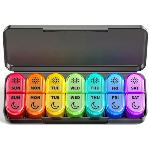 Image of Weekly AM PM Detachable Pill Organizer 2 Times a Day, Wear Resistant Large Print Medicine Pill Organizer for Arthritis, Seniors & Caregiver, Purse Travel Use - Black