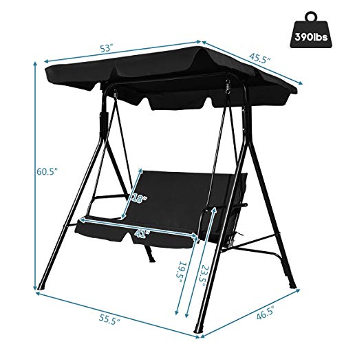 Image of Tangkula 2 Person Porch Swing, Outdoor Swing with Removable Cushions, Solid Steel Structure, Patio Swing with Adjustable Canopy for Porch, Backyard, Garden, Balcony
