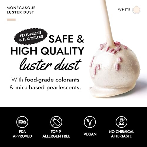 Image of MONEGASQUE White Edible Glitter for Drinks & Cakes, Luster Dust, 7g | Sparkle Powder, for Cocktails, Cupcakes & Desserts, Cocktail Garnish, Food-Grade, Vegan, for Pastry Chefs & Home Bakers