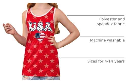 Image of 4th of July Girls Flag Tank Top Back Bow Sleeveless Patriotic Holidays T-Shirt 4-14 Years