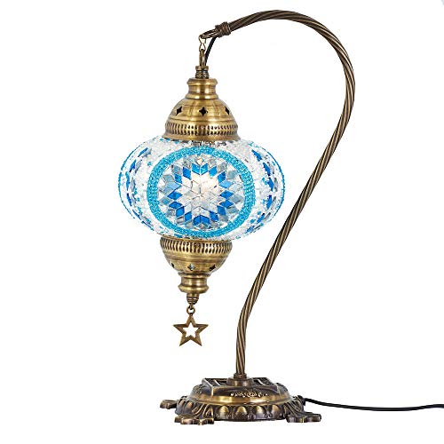 Demmex 2019 Turkish Moroccan Swan Neck Mosaic Table Bedside Night Tiffany Bedside Lamp for US Use