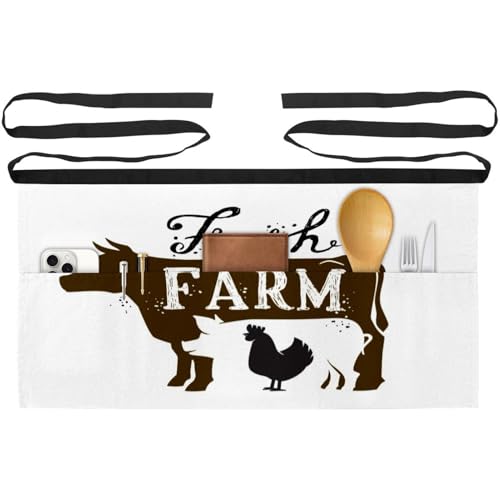 Demi-tablier multicolore motif cochon et vache avec poches de chef