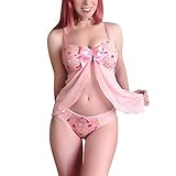 Littleforbig Women Nightwear Lace Babydoll Strap Chemise Halter Lingerie V Neck Sleepwear-Usagi Moon XL Pink