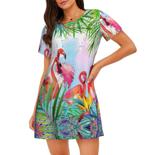 Uusnwaa Camisón estampado de flamenco pintado para mujer S-3XL, Negro, XXL