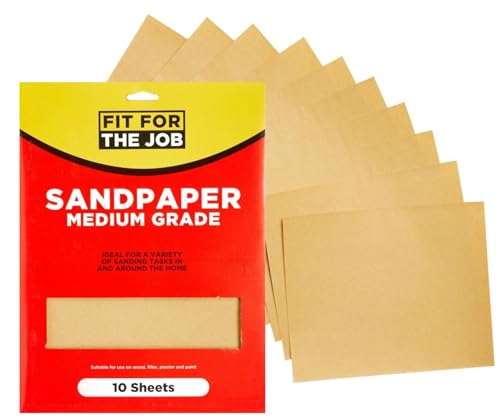 Fit For The Job 10 hojas grandes de tamaño A4 Papel de lija de grado medio para lijar madera, muebles, metal, yeso para mejoras en el hogar, decoración y más, 11x9 pulgadas (230x280 mm) 11' x 9'