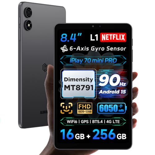 ALLDOCUBE iPlay 70 mini Pro 8.4 inch Android 15 Tablet, MediaTek Dimensity MT8791 Tab, 90Hz Reflex, 16GB+256GB (1 TB), 1920x1200 FHD, Widevine L1 6050mAh, WiFi6 BT5.4, 5MP/13MP, 4G LTE, 6 Axis Gyro