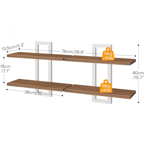 Image of HOOBRO 2-Tier Floating Shelves, 15 Inch Wall Shelf Set of 2