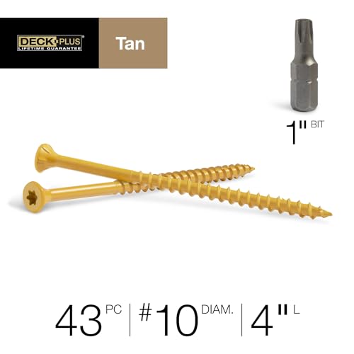 Image of Deck Plus 4 Inch Epoxy Coated Exterior Wood and Fence Screws #10 x 4 Torx /Star Drive Included Coarse Thread, Outdoor Rust Resistant Decking Screw, Tan, 1lb Box, 43 Pieces | 48423